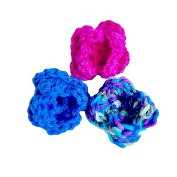 HAND CRAFTED Crocheted Trio Colorful Cat Collar Flowers With Attachment Band - Picture 3 of 8